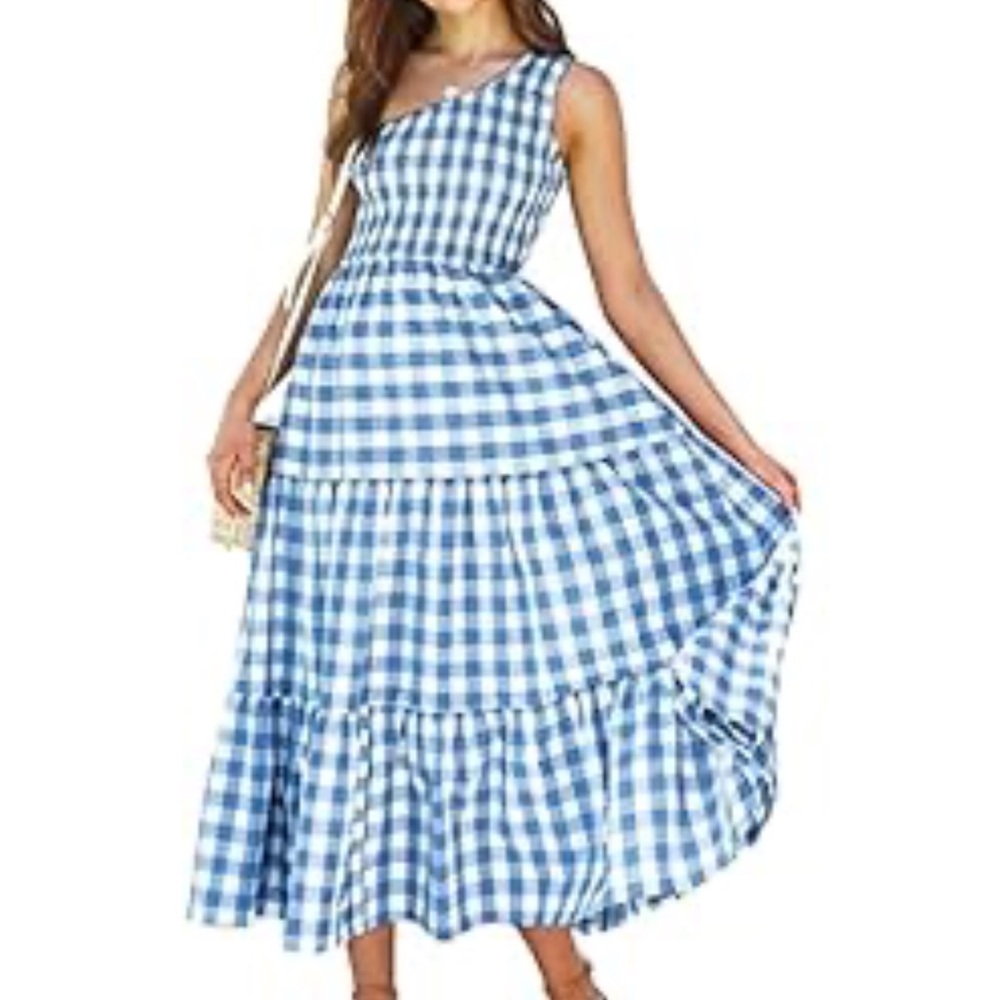 Blue and White Gingham Maxi Dress